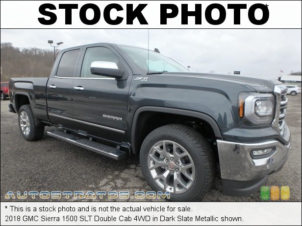 Stock photo for this 2018 GMC Sierra 1500 SLT Double Cab 4WD 5.3 Liter DI OHV 16-Valve VVT EcoTec3 V8 6 Speed Automatic