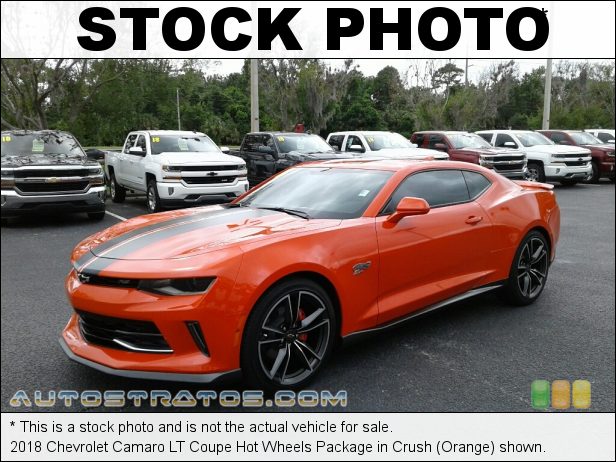 Stock photo for this 2018 Chevrolet Camaro LT Coupe Hot Wheels Package 2.0 Liter Turbocharged DOHC 16-Valve VVT 4 Cylinder 8 Speed Automatic