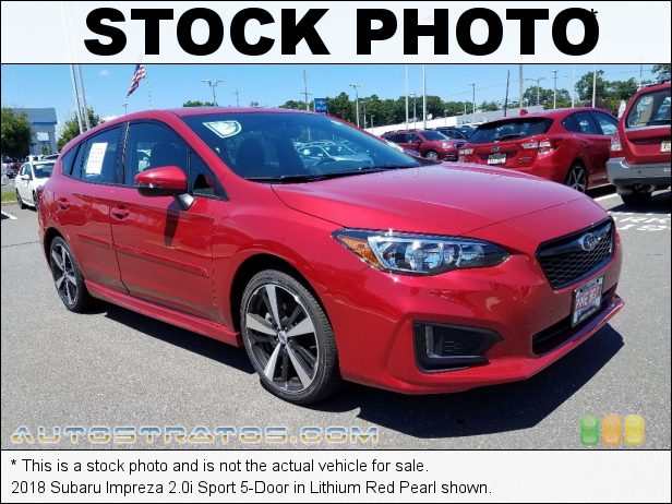 Stock photo for this 2018 Subaru Impreza 2.0i Sport 5-Door 2.0 Liter DI DOHC 16-Valve DAVCS Horizontally Opposed 4 Cylinder Lineartronic CVT Automatic