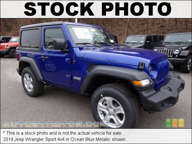 Stock photo for this 2019 Jeep Wrangler Sport 4x4 2.0 Liter Turbocharged DOHC 16-Valve VVT 4 Cylinder 8 Speed Automatic