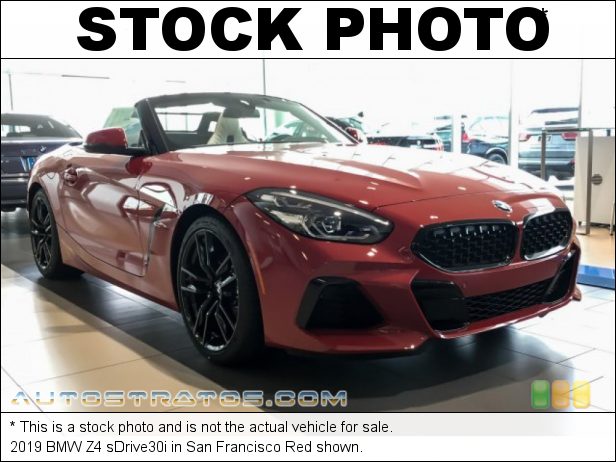 Stock photo for this 2019 BMW Z4 sDrive30i 2.0 Liter DI TwinPower Turbocharged DOHC 16-Valve VVT 4 Cylinder 8 Speed Sport Automatic
