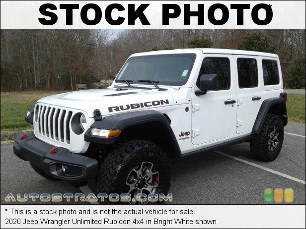 Stock photo for this 2020 Jeep Wrangler Unlimited Rubicon 4x4 2.0 Liter Turbocharged DOHC 16-Valve VVT 4 Cylinder 8 Speed Automatic