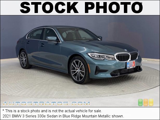 Stock photo for this 2021 BMW 3 Series 330e Sedan 2.0 Liter DI TwinPower Turbocharged DOHC 16-Valve VVT 4 Cylinder 8 Speed Sport Automatic