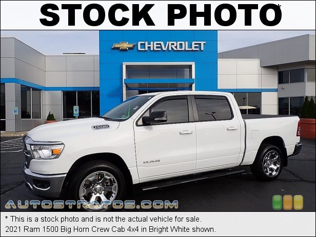 Stock photo for this 2021 Ram 1500 Crew Cab 4x4 5.7 Liter OHV HEMI 16-Valve VVT MDS V8 8 Speed Automatic