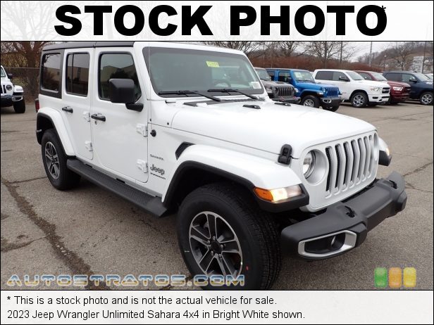 Stock photo for this 2023 Jeep Wrangler Unlimited Sahara 4x4 3.6 Liter DOHC 24-Valve VVT V6 8 Speed Automatic