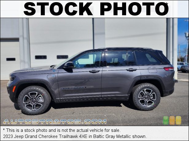 Stock photo for this 2023 Jeep Grand Cherokee Trailhawk 4XE 2.0 Liter Turbocharged DOHC 16-Valve VVT 4 Cylinder Gasoline/Ele 8 Speed Automatic