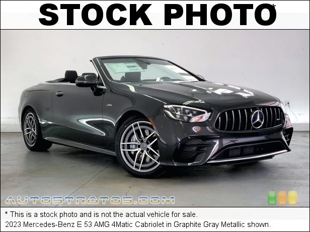 Stock photo for this 2023 Mercedes-Benz E 53 AMG 4Matic Cabriolet 3.0 Liter Turbocharged DOHC 24-Valve VVT Inline 6 Cylinder w/EQ 9 Speed Automatic