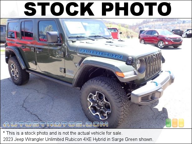 Stock photo for this 2023 Jeep Wrangler Unlimited Rubicon 2.0 Liter Turbocharged DOHC 16-Valve VVT 4 Cylinder Gasoline/Ele 8 Speed Automatic