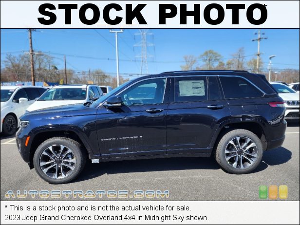 Stock photo for this 2023 Jeep Grand Cherokee Overland 4x4 3.6 Liter DOHC 24-Valve VVT V6 8 Speed Automatic