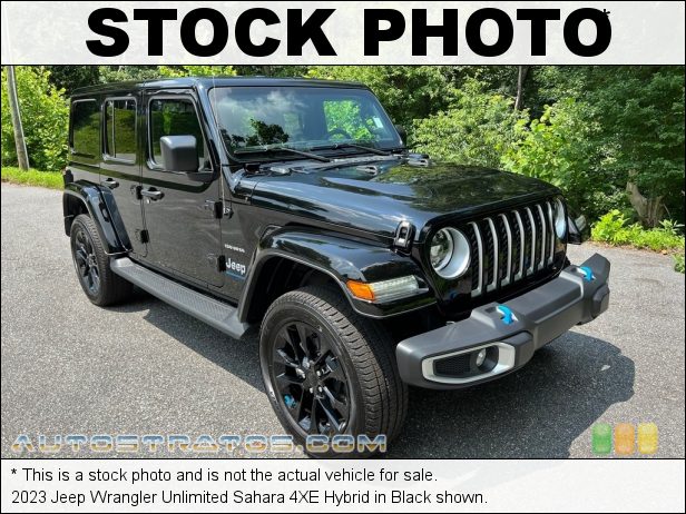 Stock photo for this 2023 Jeep Wrangler Unlimited 4XE Hybrid 2.0 Liter Turbocharged DOHC 16-Valve VVT 4 Cylinder Gasoline/Ele 8 Speed Automatic