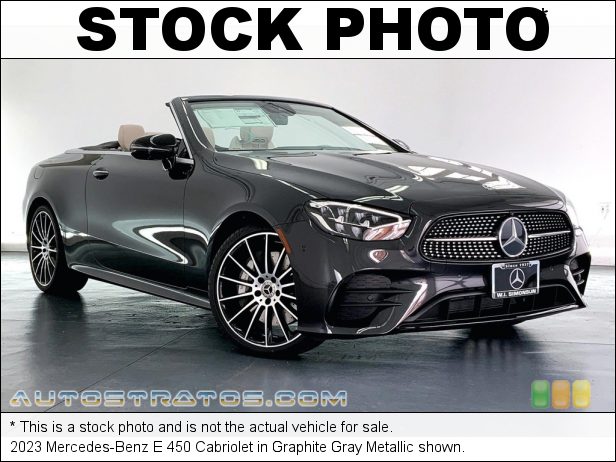 Stock photo for this 2023 Mercedes-Benz E 450 Cabriolet 3.0 Liter Turbocharged DOHC 24-Valve VVT Inline 6 Cylinder w/EQ 9 Speed Automatic