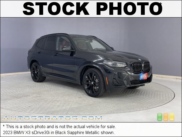 Stock photo for this 2023 BMW X3 sDrive30i 2.0 Liter TwinPower Turbocharged DOHC 16-Valve Inline 4 Cylinder 8 Speed Automatic