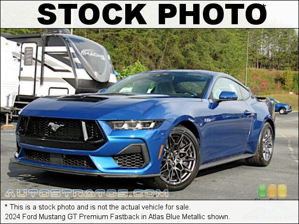 Stock photo for this 2024 Ford Mustang GT Premium Fastback 5.0 Liter DOHC 32-Valve Ti-VCT V8 10 Speed Automatic
