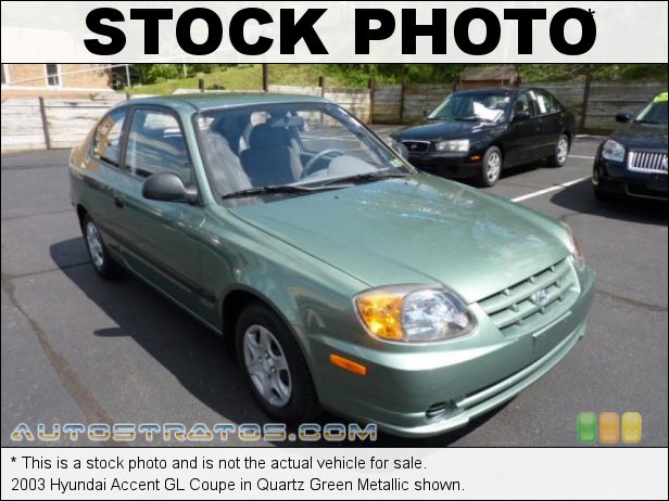 Stock photo for this 2003 Hyundai Accent Coupe 1.6 Liter DOHC 16-Valve 4 Cylinder 5 Speed Manual