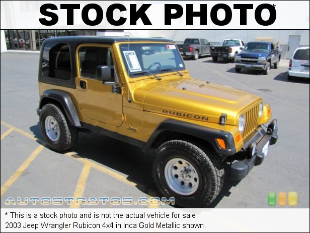 Stock photo for this 2003 Jeep Wrangler Rubicon 4x4 4.0 Liter OHV 12V 242 Straight 6 5 Speed Manual