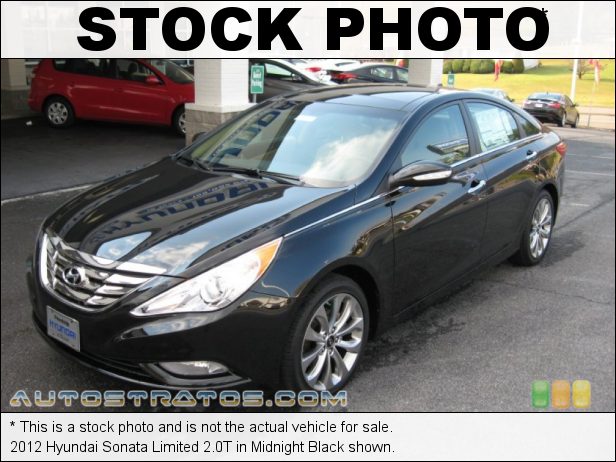 Stock photo for this 2012 Hyundai Sonata 2.0T 2.0 Liter GDI Turbocharged DOHC 16-Valve D-CVVT 4 Cylinder 6 Speed Shiftronic Automatic