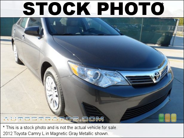 Stock photo for this 2012 Toyota Camry L 2.5 Liter DOHC 16-Valve Dual VVT-i 4 Cylinder 6 Speed ECT-i Automatic