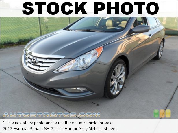 Stock photo for this 2012 Hyundai Sonata 2.0T 2.0 Liter GDI Turbocharged DOHC 16-Valve D-CVVT 4 Cylinder 6 Speed Shiftronic Automatic
