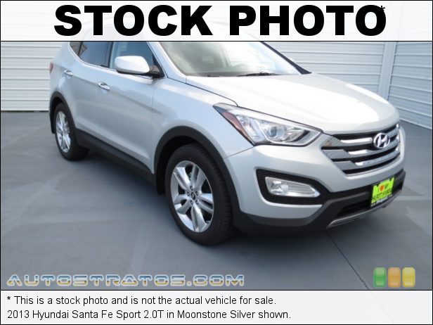 Stock photo for this 2013 Hyundai Santa Fe Sport 2.0T 2.0 Liter Turbocharged DOHC 16-Valve D-CVVT 4 Cylinder 6 Speed Shiftronic Automatic