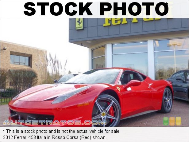 Stock photo for this 2012 Ferrari 458 Italia 4.5 Liter DI DOHC 32-Valve VVT V8 7 Speed F1 Dual-Clutch Automatic
