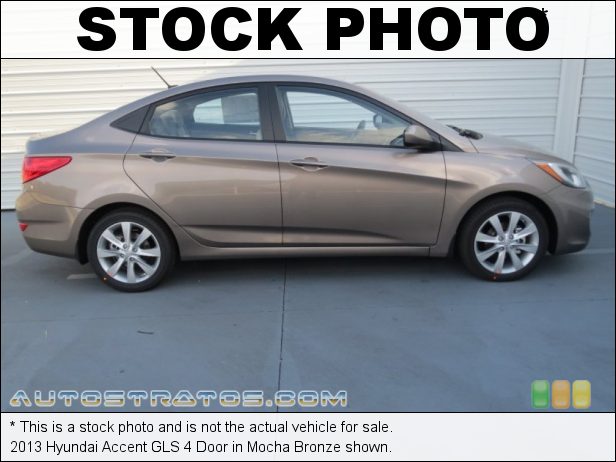Stock photo for this 2013 Hyundai Accent GLS 4 Door 1.6 Liter GDI DOHC 16-Valve D-CVVT 4 Cylinder 6 Speed Shiftronic Automatic