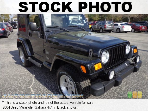 Stock photo for this 2004 Jeep Wrangler Sahara 4x4 4.0 Liter OHV 12-Valve Inline 6 Cylinder 4 Speed Automatic