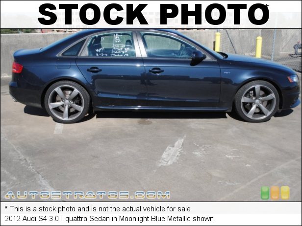 Stock photo for this 2012 Audi S4 3.0T quattro Sedan 3.0 Liter FSI Supercharged DOHC 24-Valve VVT V6 7 Speed S-Tronic Dual-Clutch Automatic