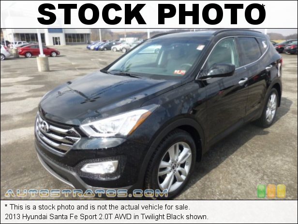 Stock photo for this 2013 Hyundai Santa Fe Sport 2.0T AWD 2.0 Liter Turbocharged DOHC 16-Valve D-CVVT 4 Cylinder 6 Speed Shiftronic Automatic