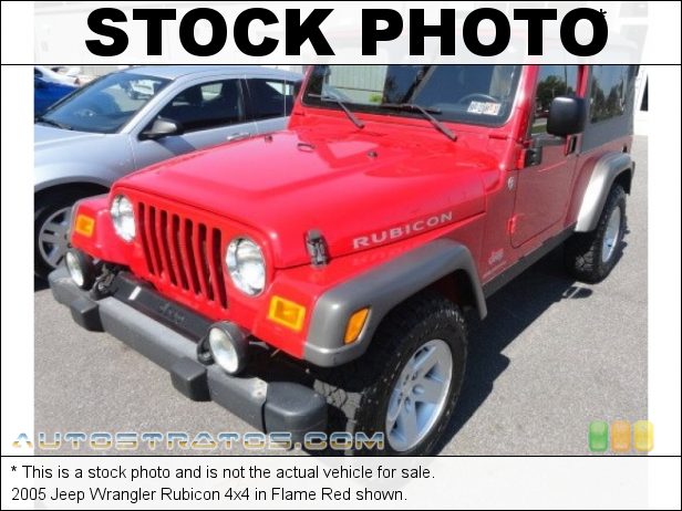 Stock photo for this 2005 Jeep Wrangler Rubicon 4x4 4.0 Liter OHV 12-Valve Inline 6 Cylinder 6 Speed Manual