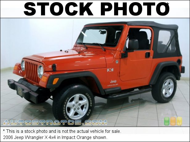 Stock photo for this 2006 Jeep Wrangler X 4x4 4.0 Liter OHV 12V Inline 6 Cylinder 6 Speed Manual