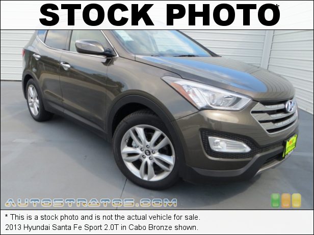 Stock photo for this 2013 Hyundai Santa Fe Sport 2.0T 2.0 Liter Turbocharged DOHC 16-Valve D-CVVT 4 Cylinder 6 Speed Shiftronic Automatic