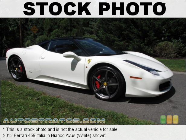 Stock photo for this 2012 Ferrari 458 Italia 4.5 Liter DI DOHC 32-Valve VVT V8 7 Speed F1 Dual-Clutch Automatic