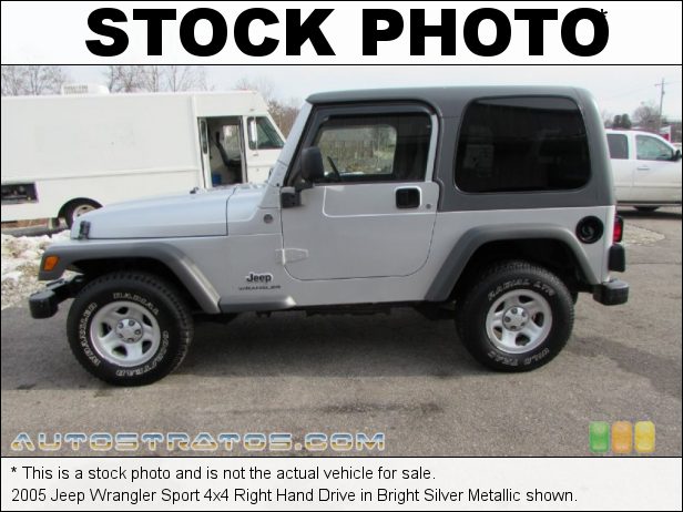 Stock photo for this 2005 Jeep Wrangler Sport 4x4 Right Hand Drive 4.0 Liter OHV 12-Valve Inline 6 Cylinder 4 Speed Automatic
