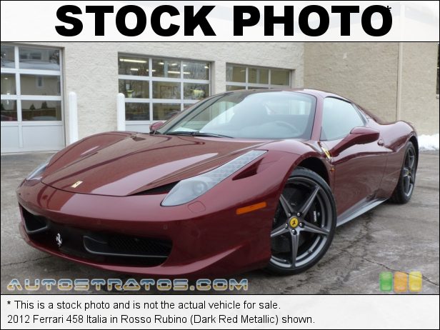 Stock photo for this 2012 Ferrari 458  4.5 Liter DI DOHC 32-Valve VVT V8 7 Speed F1 Dual-Clutch Automatic