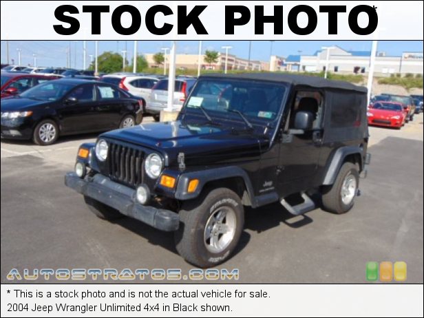 Stock photo for this 2004 Jeep Wrangler Unlimited 4x4 4.0 Liter OHV 12-Valve Inline 6 Cylinder 4 Speed Automatic Stock photo for this 2004 Jeep Wrangler Unlimited 4x4 4.0 Liter OHV 12-Valve Inline 6 Cylinder 4 Speed Automatic